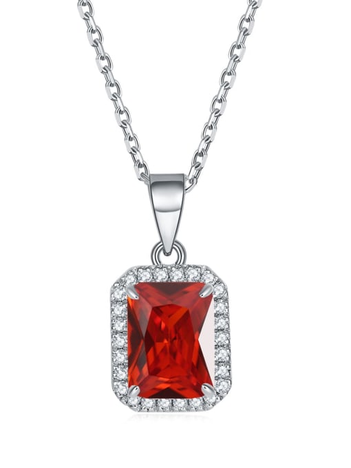 Red corundum [July] 925 Sterling Silver Birthstone Rectangle Dainty Necklace